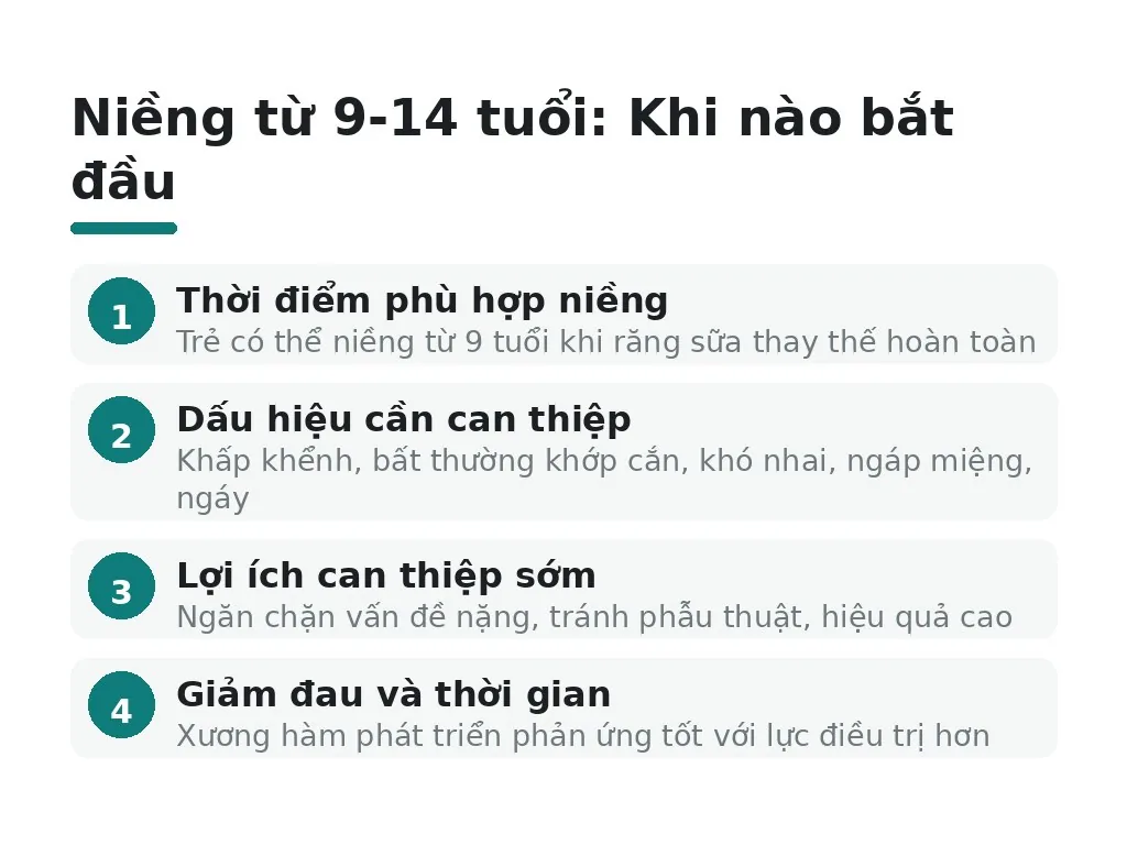 Từ 9 đến 14 tuổi: khi nào cần bắt đầu niềng