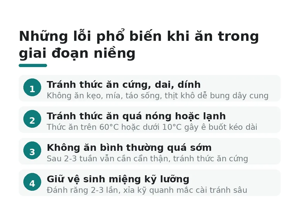 Những lỗi phổ biến khi ăn trong giai đoạn niềng