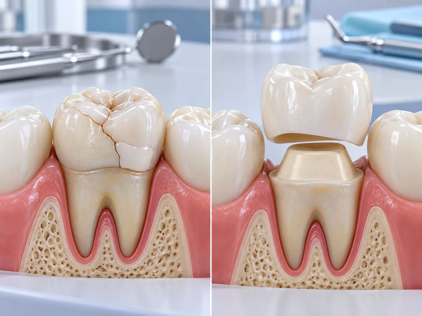 Răng sứ bị nứt dọc có cần thay mão sứ không?